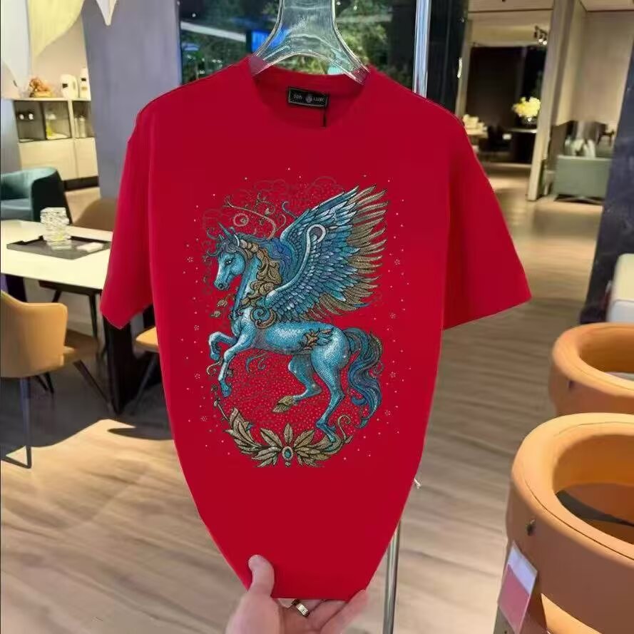 男士短袖美式潮牌个性烫钻夏季轻奢高级百搭休闲圆领T恤